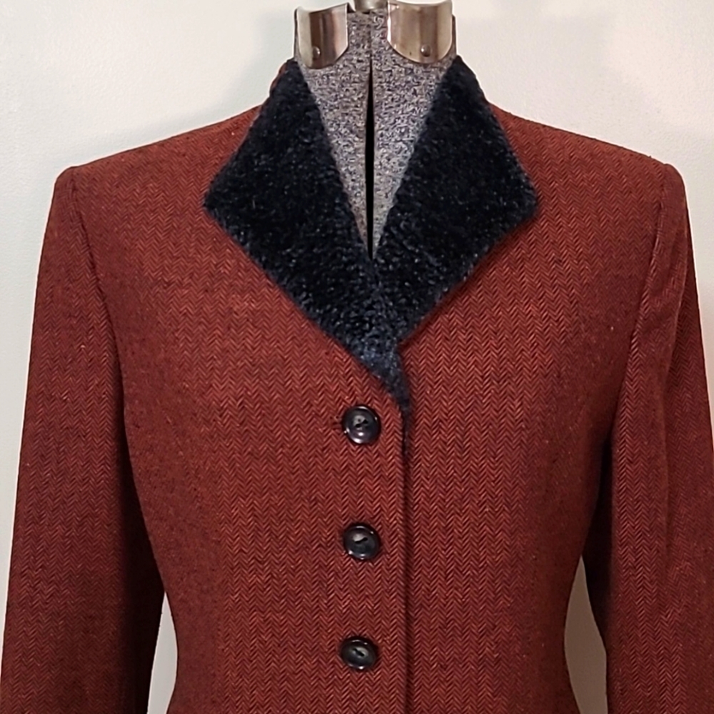 Vintage Le Suit Petite Rust Tweed Skirt Suit Blazer Jacket Size 8P - Picture 2 of 13